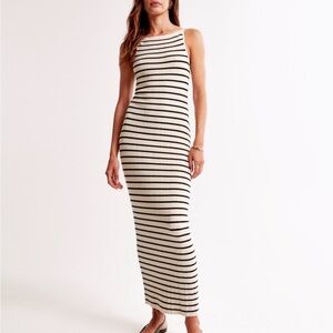 Abercrombie & Fitch Black and Cream Striped Maxi Dress